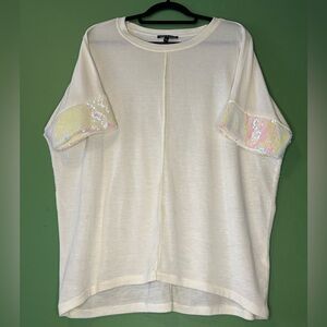 Cable & Gauge White Top with Sequin Accents